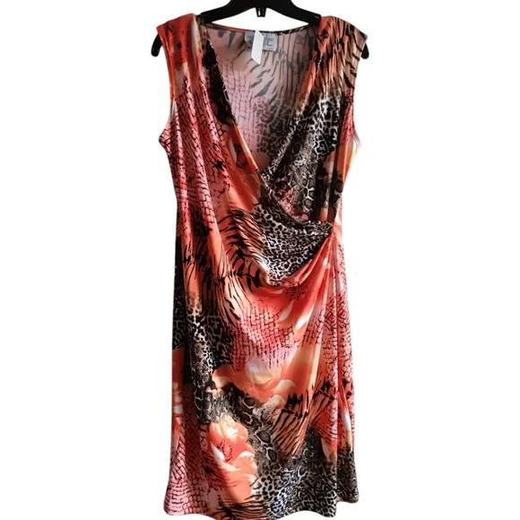 L🌞Elegant Animal Print Midi Faux Wrap Dress - Multicolor - Picture 3 of 8